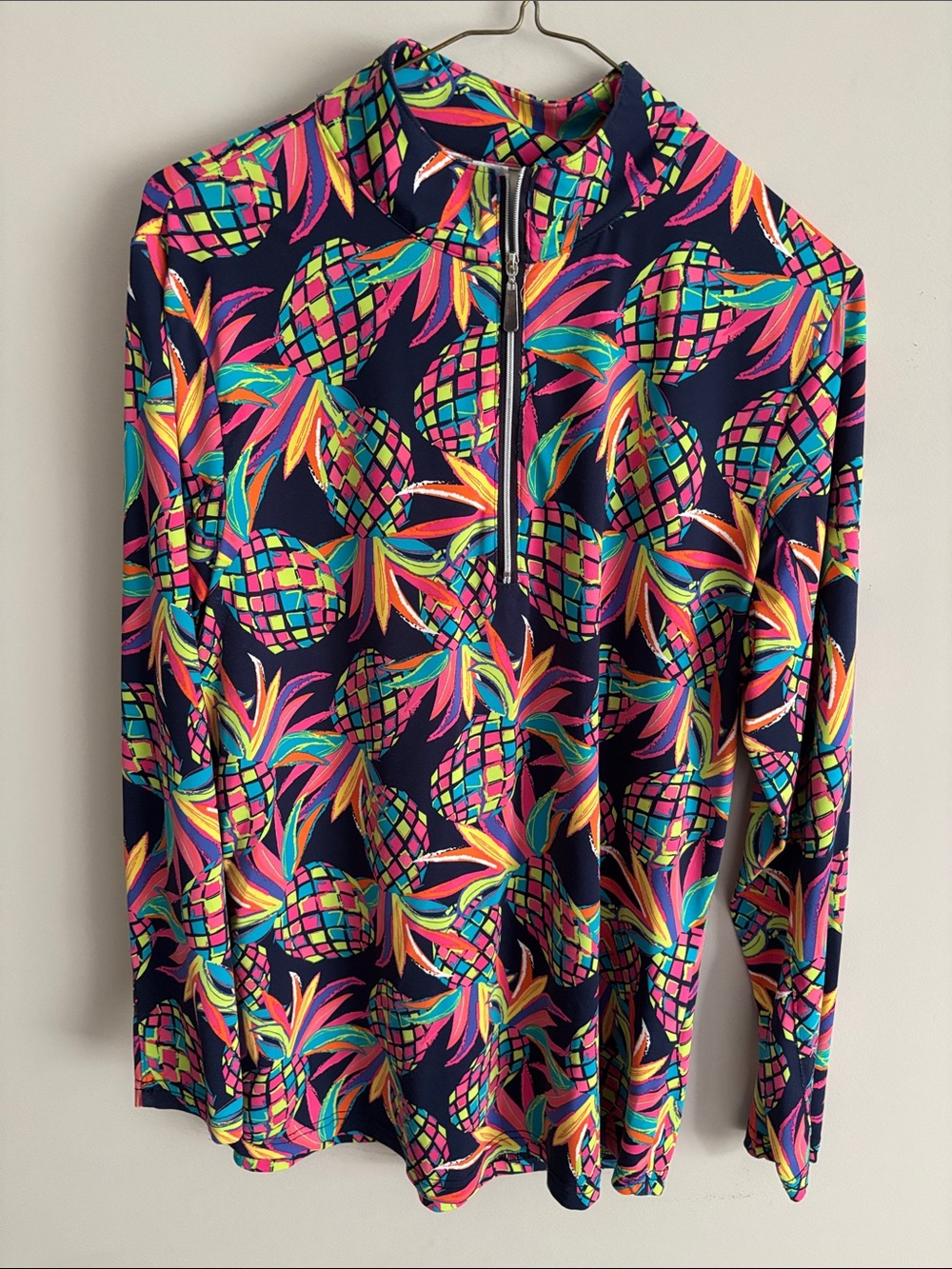 Lulu-B Navy Long Sleeve Pineapple Print Half-Zip Top